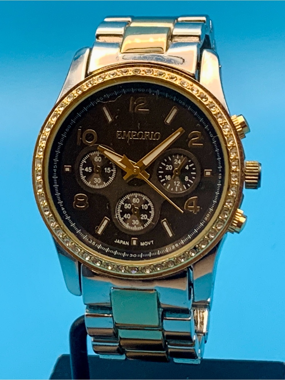 EMPORIO MODA ITALIA Women’s Wristwatch Crystals Faux Subdials Works New Battery